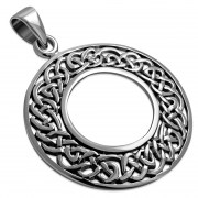 Large Celtic Knot Round Silver Pendant, pn537